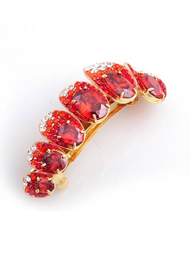 Hair Barretes - Red zircon with Gold frame