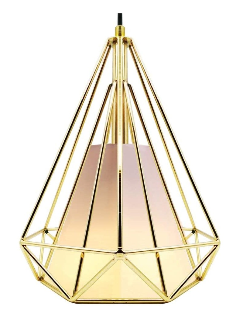 CREATE BRIGHT Retro Style Industrial Loft Metal Chandelier Ceiling Pendant Light - Gold Iron Basket Cage Hanging Lamp