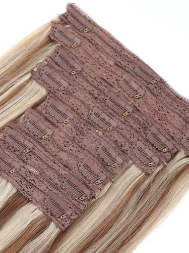 Fab Clip In Lace Weft Remy Hair Extensions (140g) #6/60-Medium Brown with Platinum Blonde Highlights 20 inch