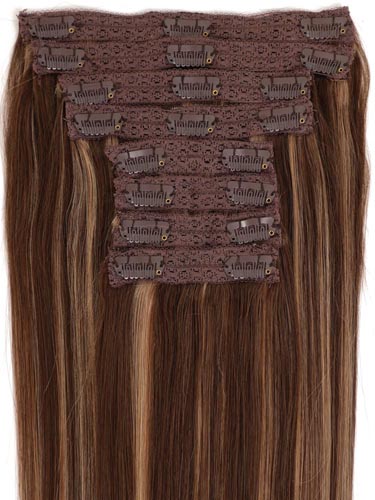 Fab Clip In Lace Weft Remy Hair Extensions (140g) #4/27-Chocolate Brown with Strawberry Blonde 20 inch