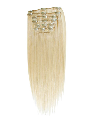 I&K Gold Clip In Straight Human Hair Extensions - Full Head #24-Light Blonde 22 inch
