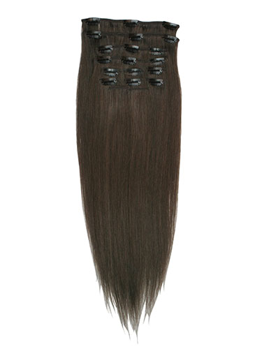 I&K Gold Clip In Straight Human Hair Extensions - Full Head #5-Dark Ash Brown 14 inch