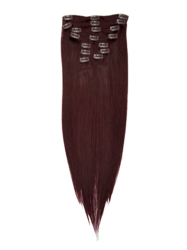 I&K Gold Clip In Straight Human Hair Extensions - Full Head #99J-Wine Red 22 inch