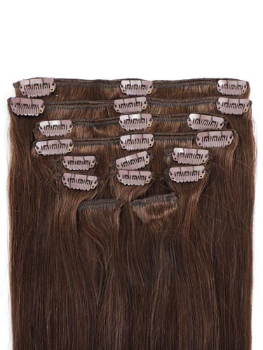 I&K Gold Clip In Straight Human Hair Extensions - Full Head #4-Chocolate Brown 14 inch