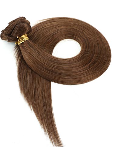 I&K Gold Clip In Straight Human Hair Extensions - Full Head #6-Medium Brown 22 inch