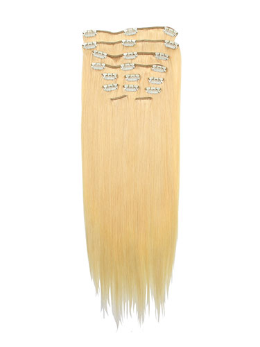 I&K Gold Clip In Straight Human Hair Extensions - Full Head #T22/613 18 inch