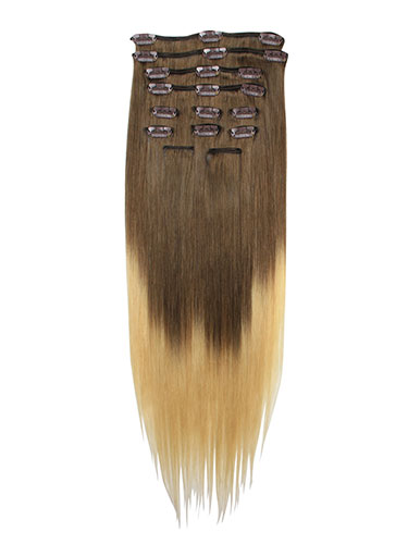 I&K Gold Clip In Straight Human Hair Extensions - Full Head #T4/22 18 inch