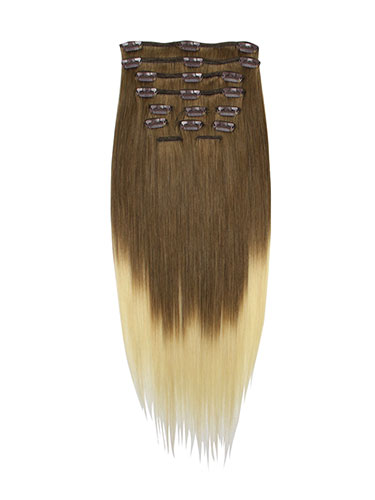 I&K Gold Clip In Straight Human Hair Extensions - Full Head #T4/613 22 inch