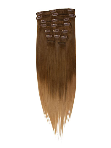 I&K Gold Clip In Straight Human Hair Extensions - Full Head #T6/27 18 inch