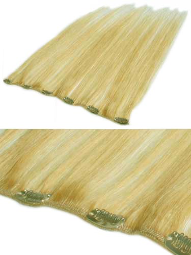 I&K Clip In Human Hair Extensions - Quick Length Piece #24-Light Blonde 18 inch