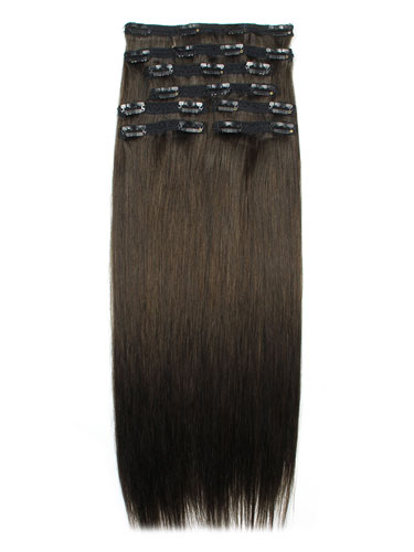 I&K Remy Clip In Hair Extensions - Full Head #2-Darkest Brown 18 inch