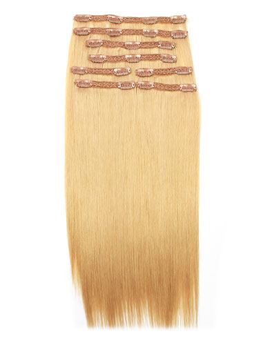 I&K Remy Clip In Hair Extensions - Full Head #22-Medium Blonde 18 inch