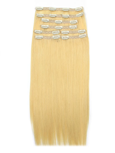 I&K Remy Clip In Hair Extensions - Full Head #24-Light Blonde 18 inch