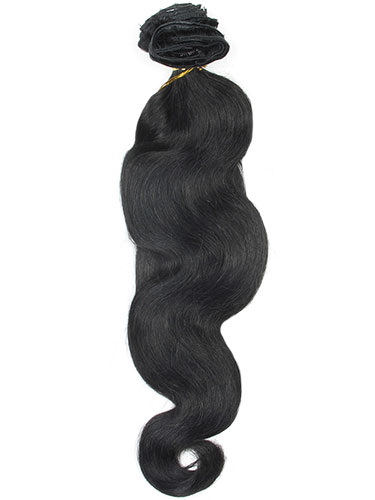 I&K Gold Clip In Body Wave Human Hair Extensions - Full Head #1B-Natural Black 22 inch