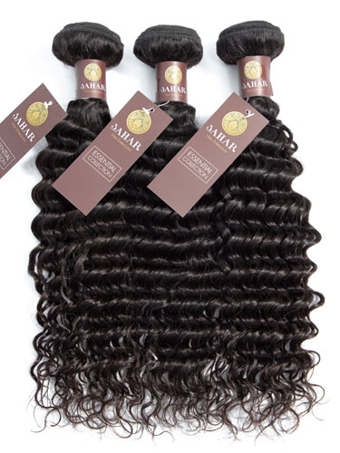 Sahar Essential Virgin Remy Human Hair Extensions Bundle (8A) - #Natural Black Deep Wave