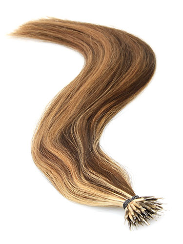 VL Pre Bonded Nano Tip Remy Hair Extensions #4/14-Chocolate Brown with Caramel Highlights 14 inch