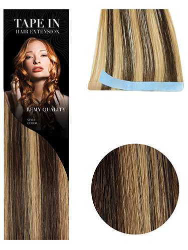 VL Tape In Hair Extensions - 10 pieces x 8cm #4/14-Chocolate Brown with Caramel Highlights 18 inch