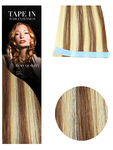 VL Tape In Hair Extensions - 10 pieces x 8cm #6/613-Medium Brown with Lightest Blonde Highlights 18 inch