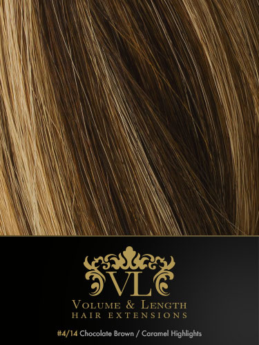 VLII Remy Weft Human Hair Extensions #4/14-Chocolate Brown with Caramel Highlights 16 inch 50g