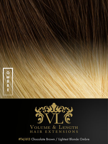 VLII Remy Weft Human Hair Extensions #T4/613-Dip Dye Chocolate Brown to Lightest Blonde 16 inch 150g