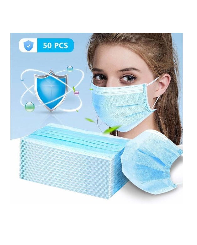 Disposable Protective Elasticated 3PLY Face Mask 50 Pack