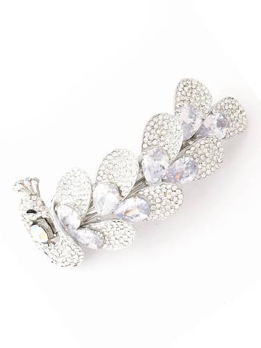 Hair Barrettes -  White Zircon Peacock