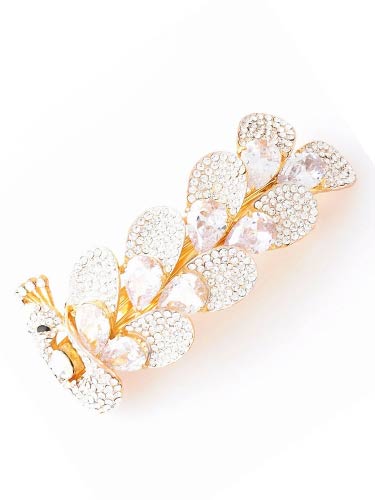 Hair Barrettes - White Zircon Peacock  with Gold Frame