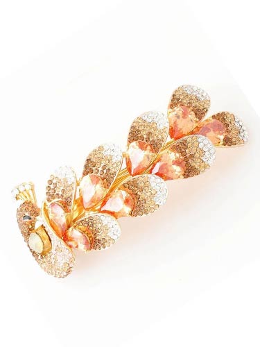 Hair Barrettes -  Champagne Zircon Peacock