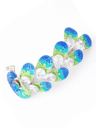 Hair Barrettes -  Blue Peacock with Blue Zircon