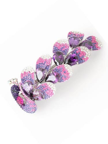 Hair Barrettes - Purple Zircon Peacock