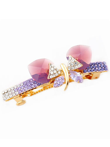 Hair Barrettes -  Crystal Butterfly (Purple)