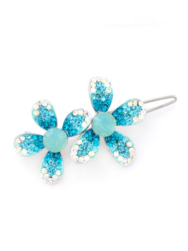 Hair Clips - Turquoise Flowers