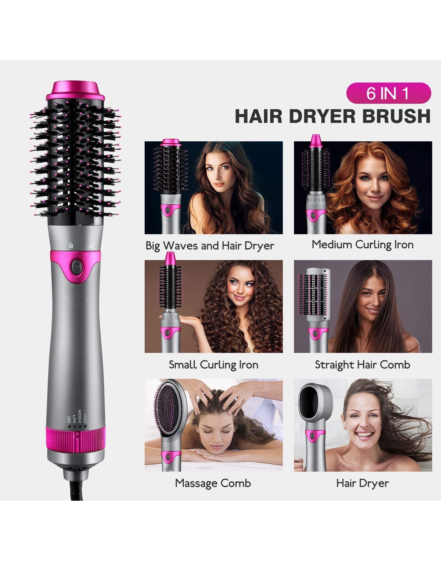 6 in 1 Hair Multifunctional Hot Air Brush and Styling Tools