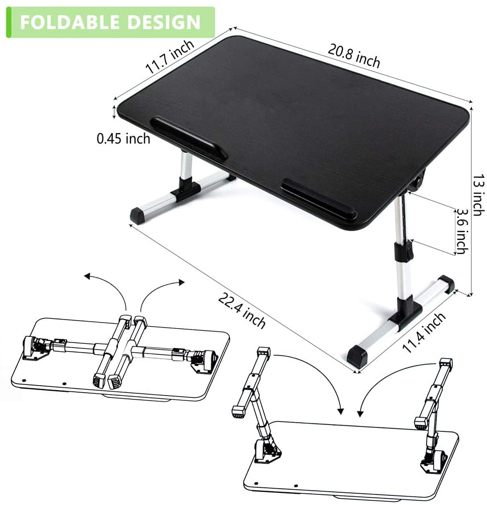 INTEYE Adjustable Laptop Table Foldable Legs Notebook Computer Desk - Black L