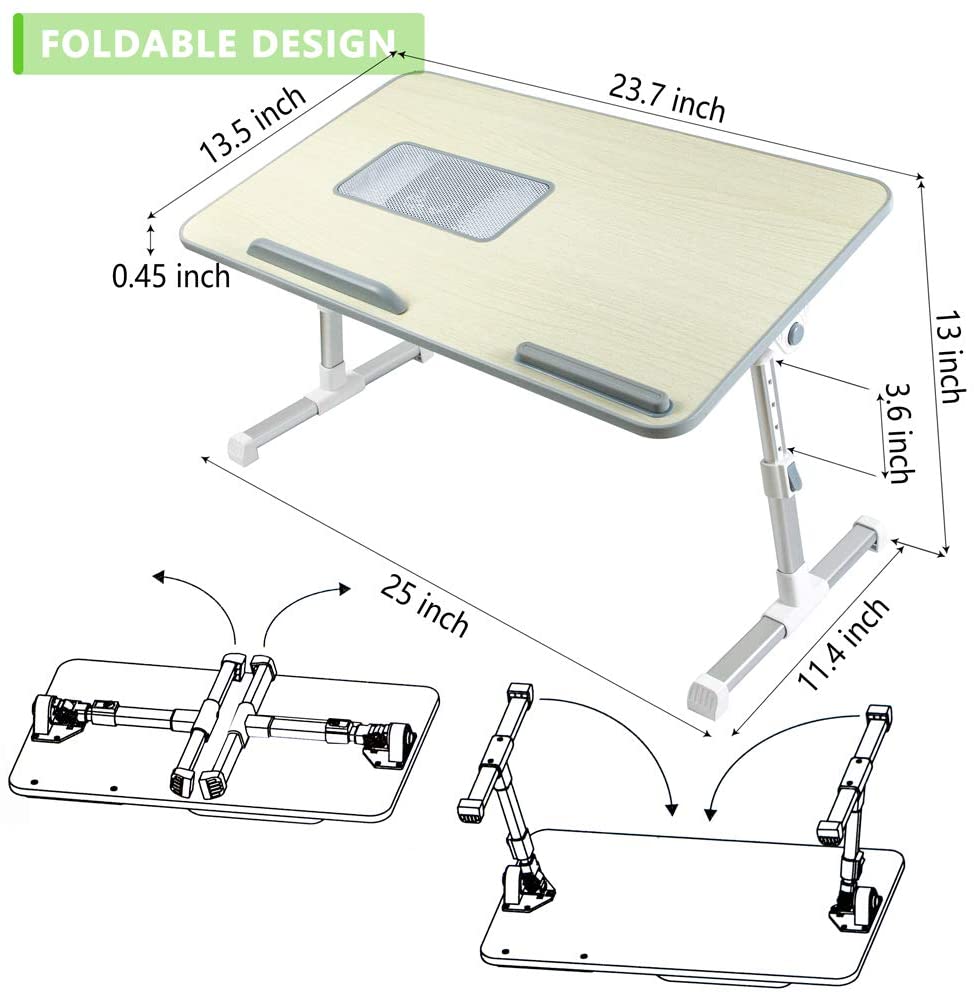 INTEYE Adjustable Laptop Table Foldable Legs Notebook Computer Desk - Natural L