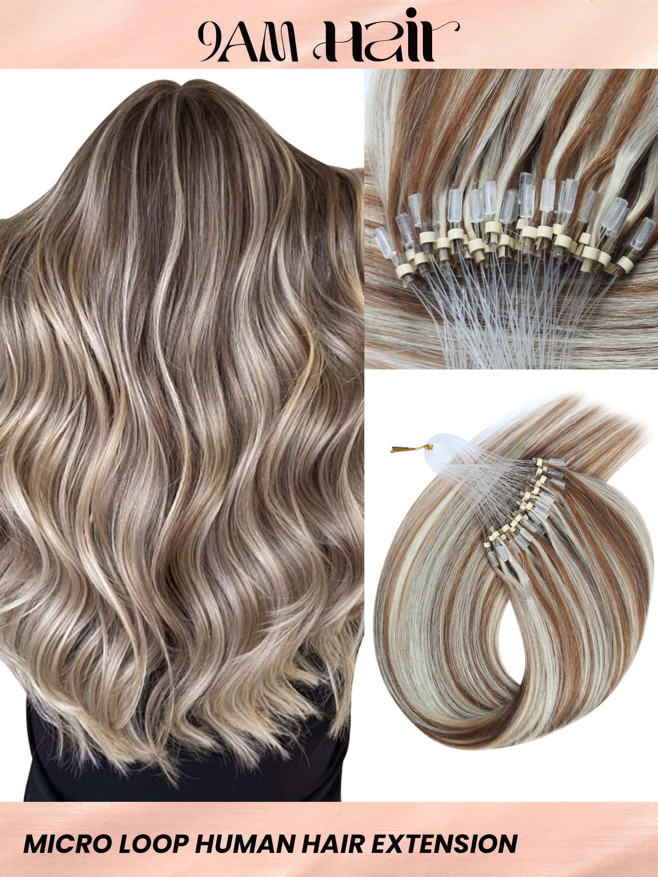 I&K Micro Loop Ring Human Hair Extensions #6/613 18 inch