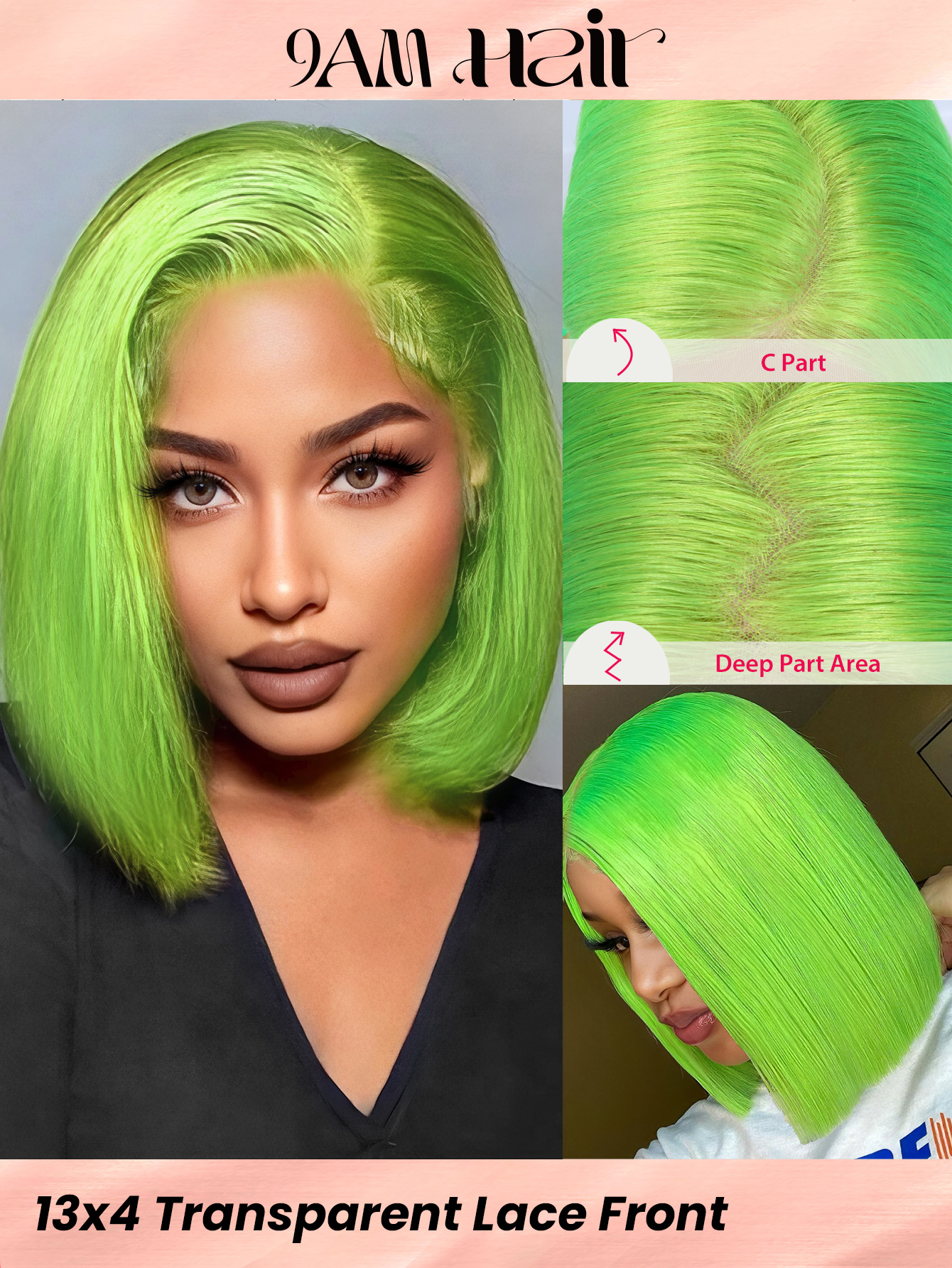 13*4 Lace wig 14inch Green