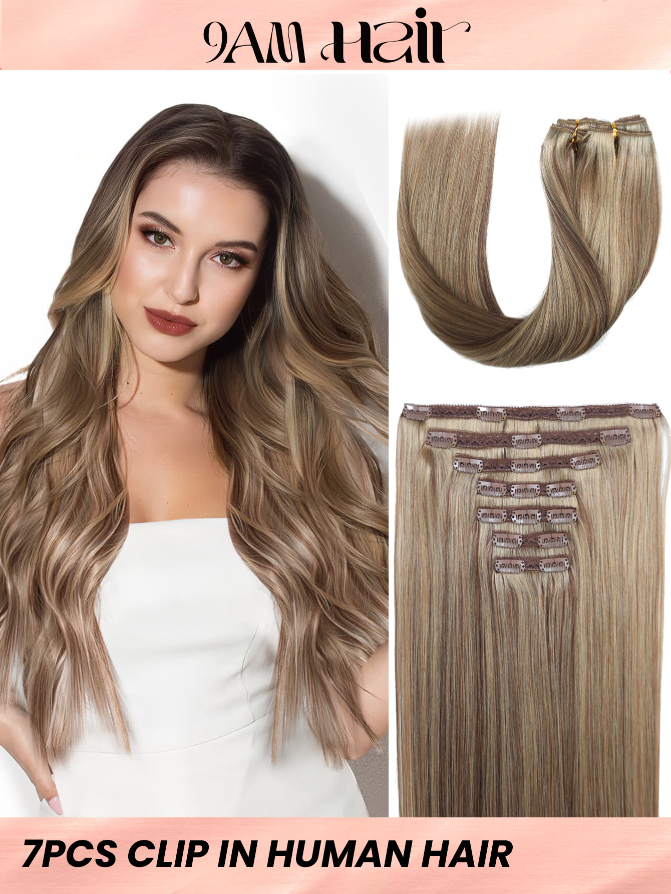 I&K Clip In Straight Hair Extensions 7Pcs