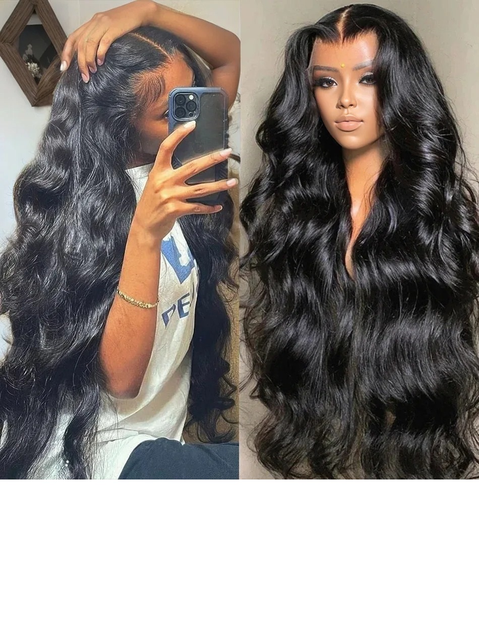 I&K Human Hair Lace Frontal Wigs 4X13 Body Wave #1B Natural Black