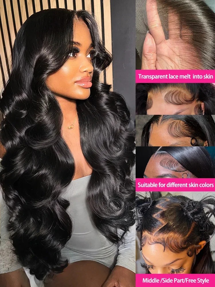 I&K Human Hair Lace Frontal Wigs 4X13 Body Wave #1B Natural Black