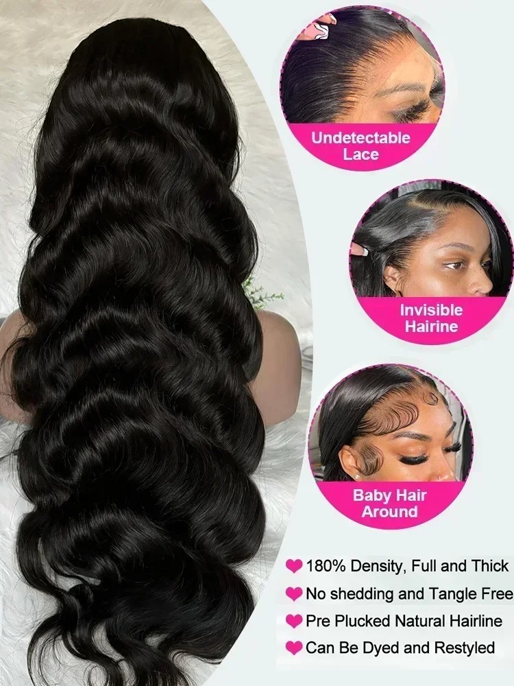 I&K Human Hair Lace Frontal Wigs 4X13 Body Wave #1B Natural Black