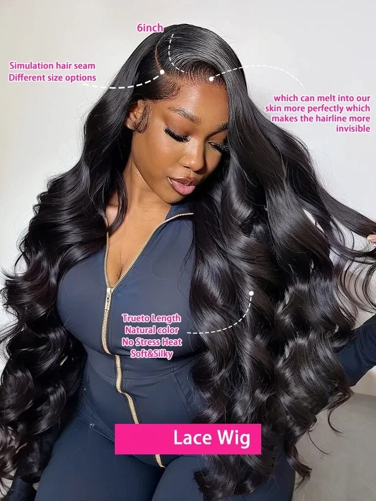 I&K Human Hair Lace Frontal Wigs 4X13 Body Wave #1B Natural Black