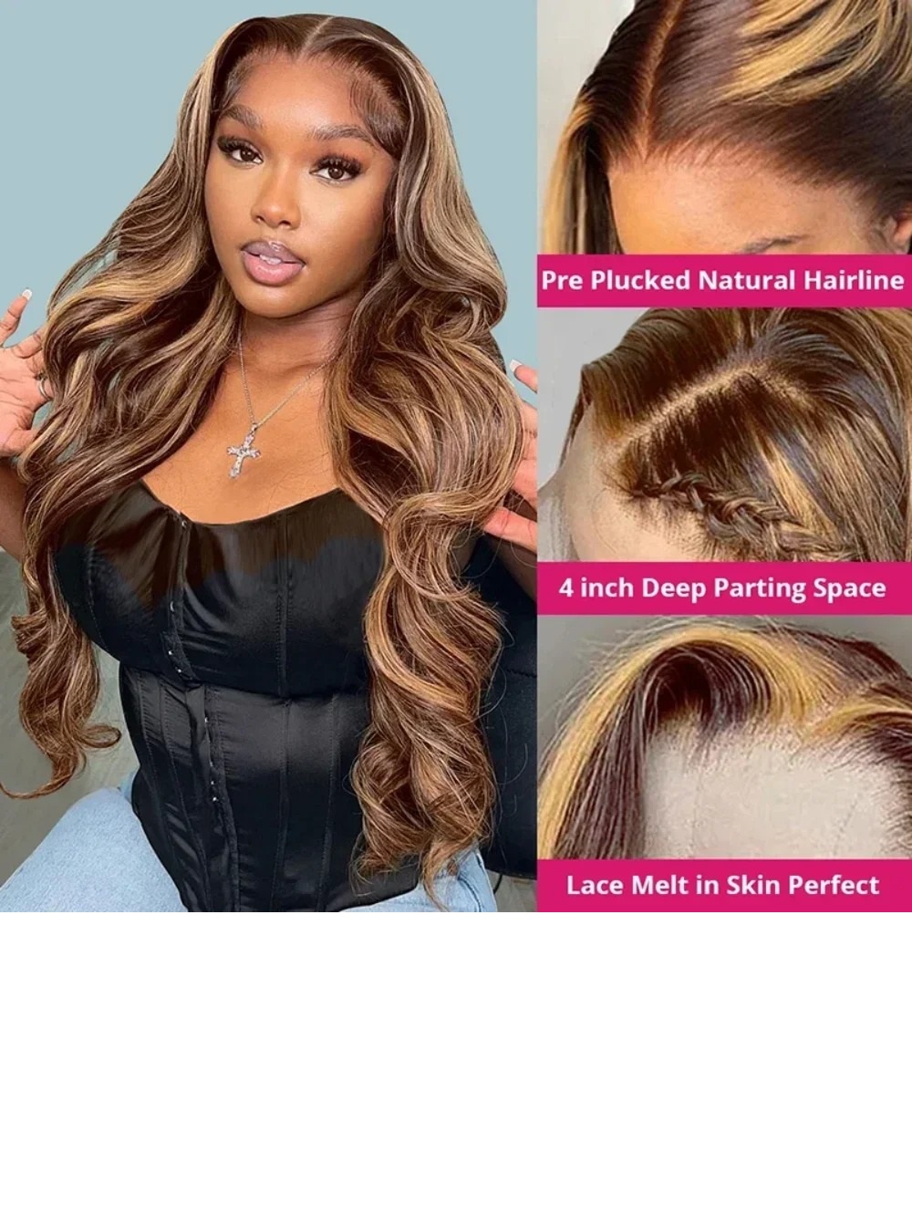 I&K Human Hair Lace Frontal Wigs 4X13 Body Wave #4/27