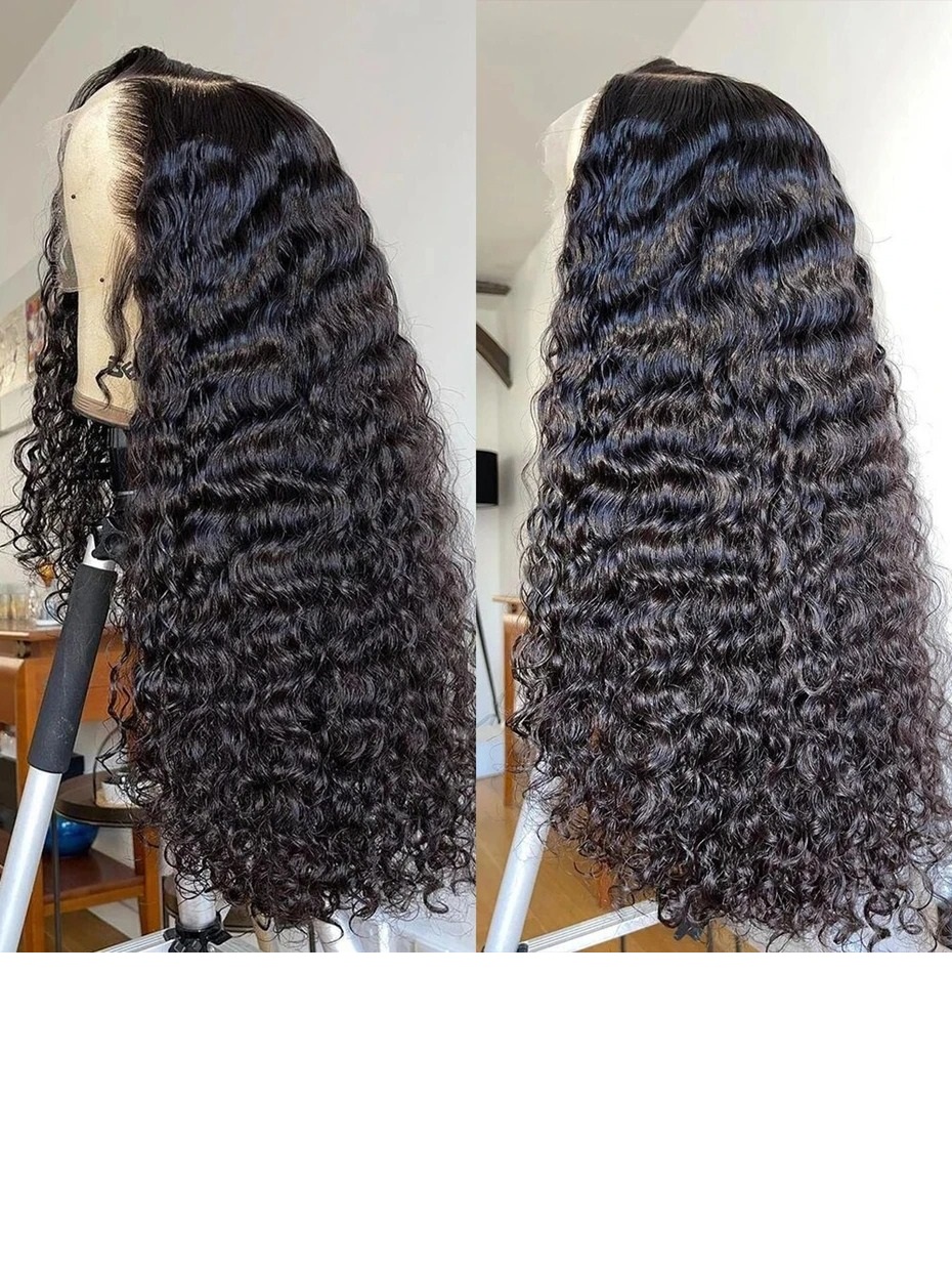 I&K Human Hair Lace Frontal Wigs 4X13 Deep Wave #1B Natural Black