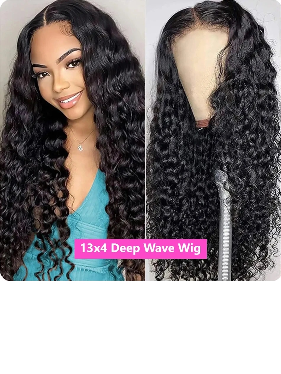 I&K Human Hair Lace Frontal Wigs 4X13 Deep Wave #1B Natural Black