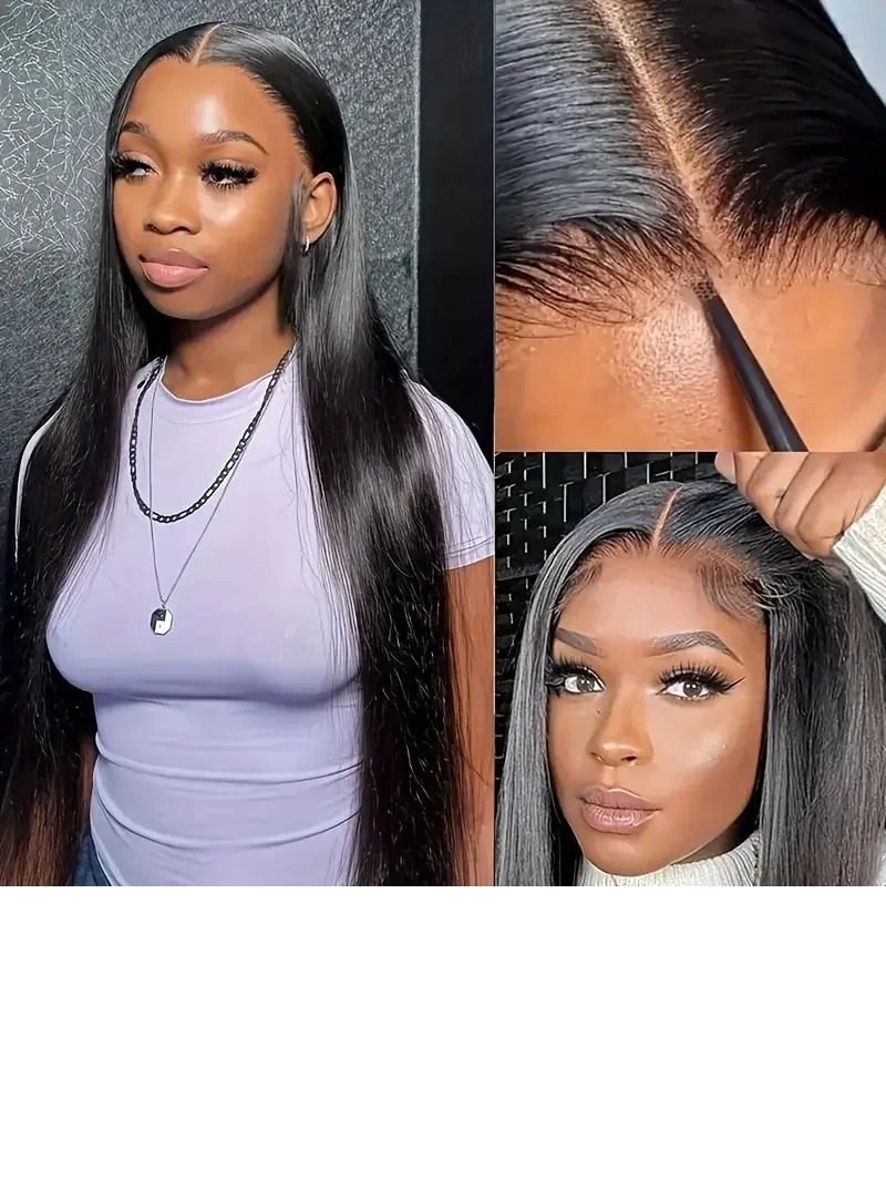I&K Human Hair Lace Frontal Wigs 13X4 Straight #1B Natural Black
