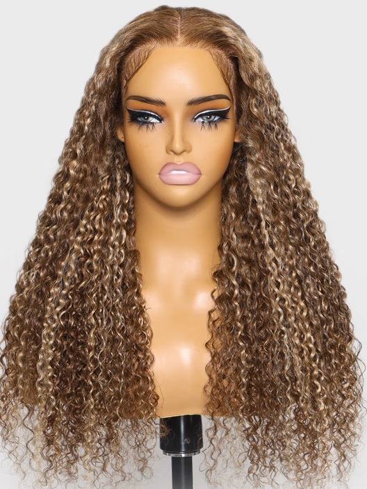 I&K Virgin Human Hair Lace Frontal Wigs 13X4 Jerry Curl #4/27 30inch