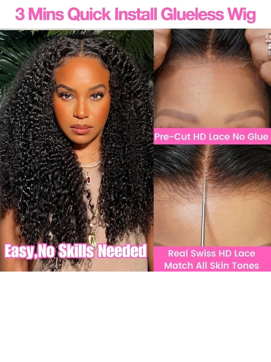 I&K Virgin Human Hair Lace Frontal Wigs 13X4 Kinky Curl #1B Natural Black