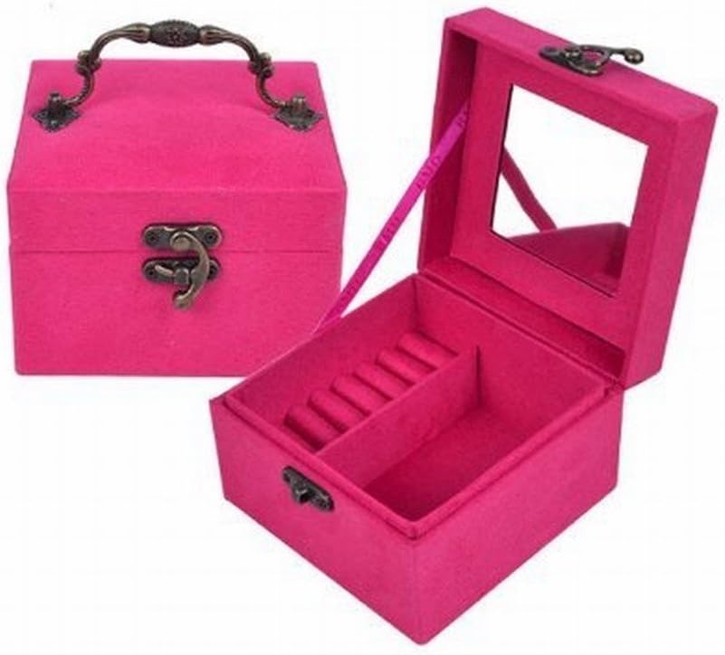 Kamay's Luxury European Suede Velvet Princess Jewellery Box Earrings Trinker Box Necklace Bracelet Pendants Storage Case With Mirror And Handle (Single layer Rose)