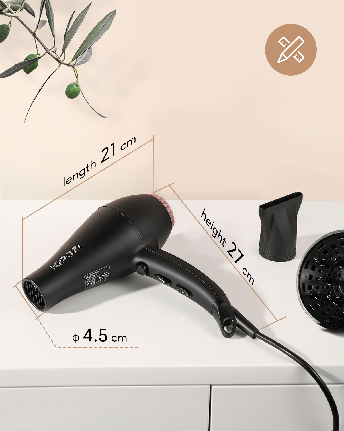 KIPOZI Professional Negative Ionic Hair Dryer - Black